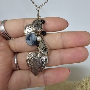Vintage Style Heart Lockets Charms Necklace Cameo